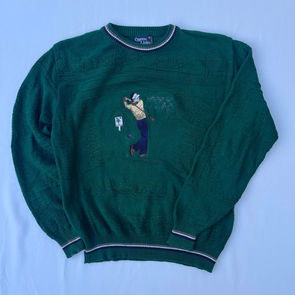 Vintage Cypress Links Crew Neck 3d Sweater Men’s M Cotton Green MADE USA Golf
